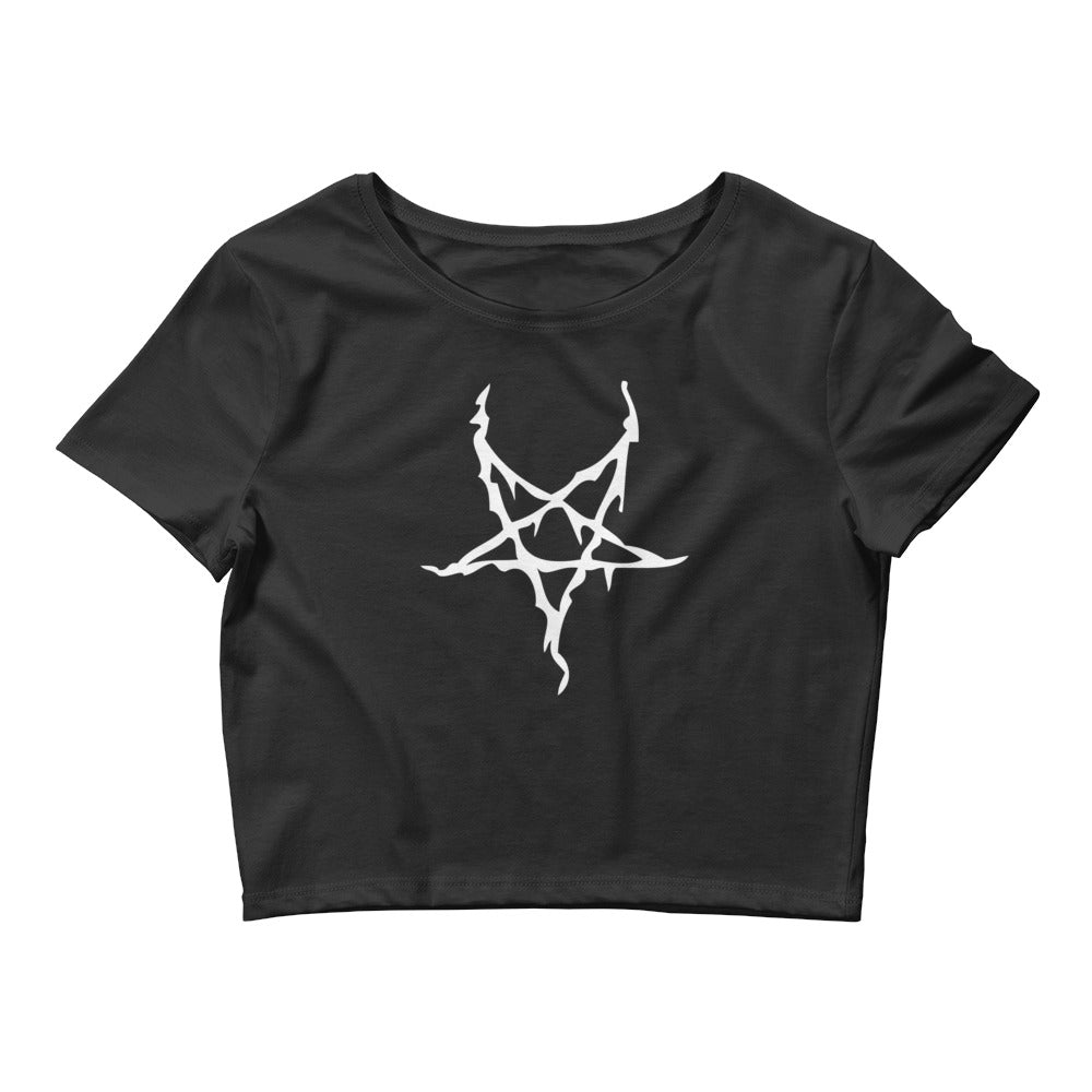 White Melting Inverted Pentagram Black Metal Style Women’s Crop Tee