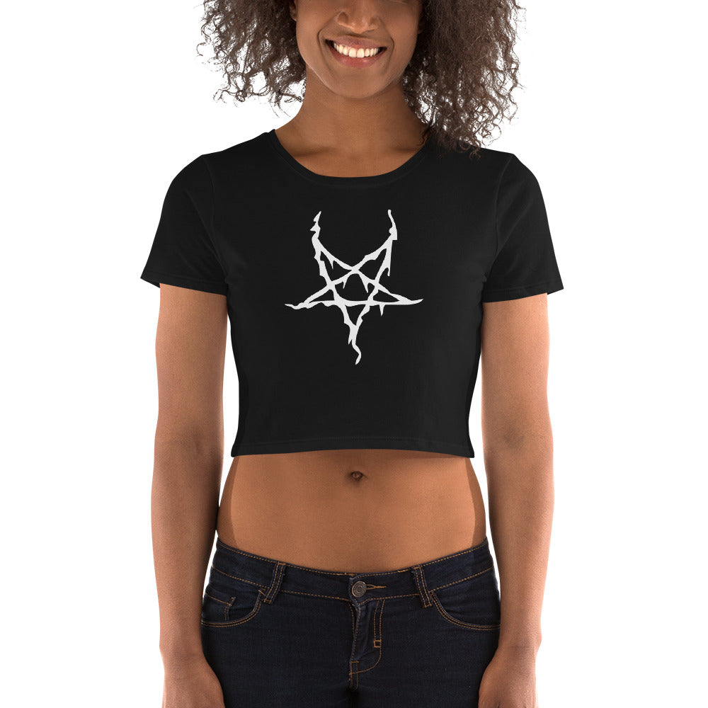White Melting Inverted Pentagram Black Metal Style Women’s Crop Tee