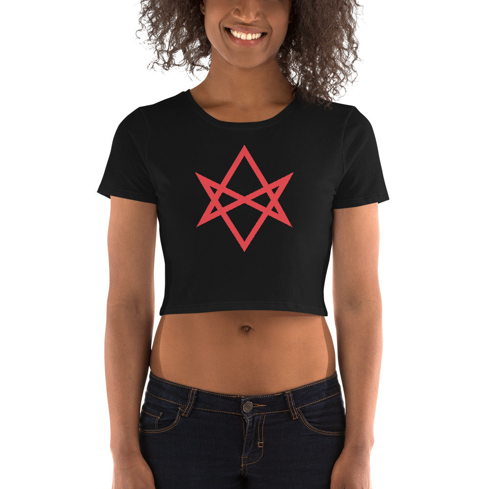 Red Unicursal Hexagram Six Pointed Star Women’s Crop Tee