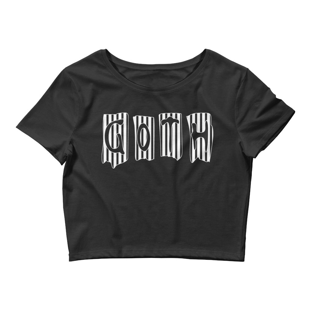 Black and White Vertical Stripe Goth Wallpaper Style Women’s Crop Tee