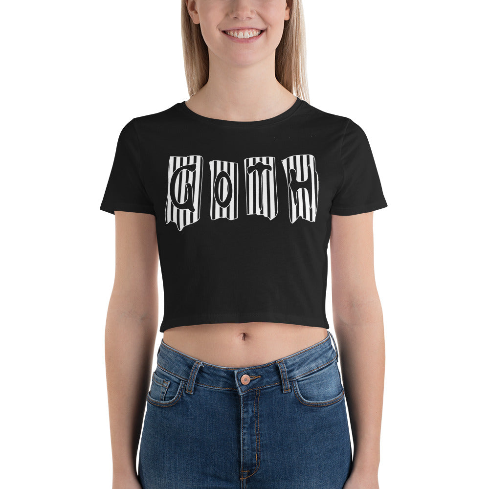 Black and White Vertical Stripe Goth Wallpaper Style Women’s Crop Tee