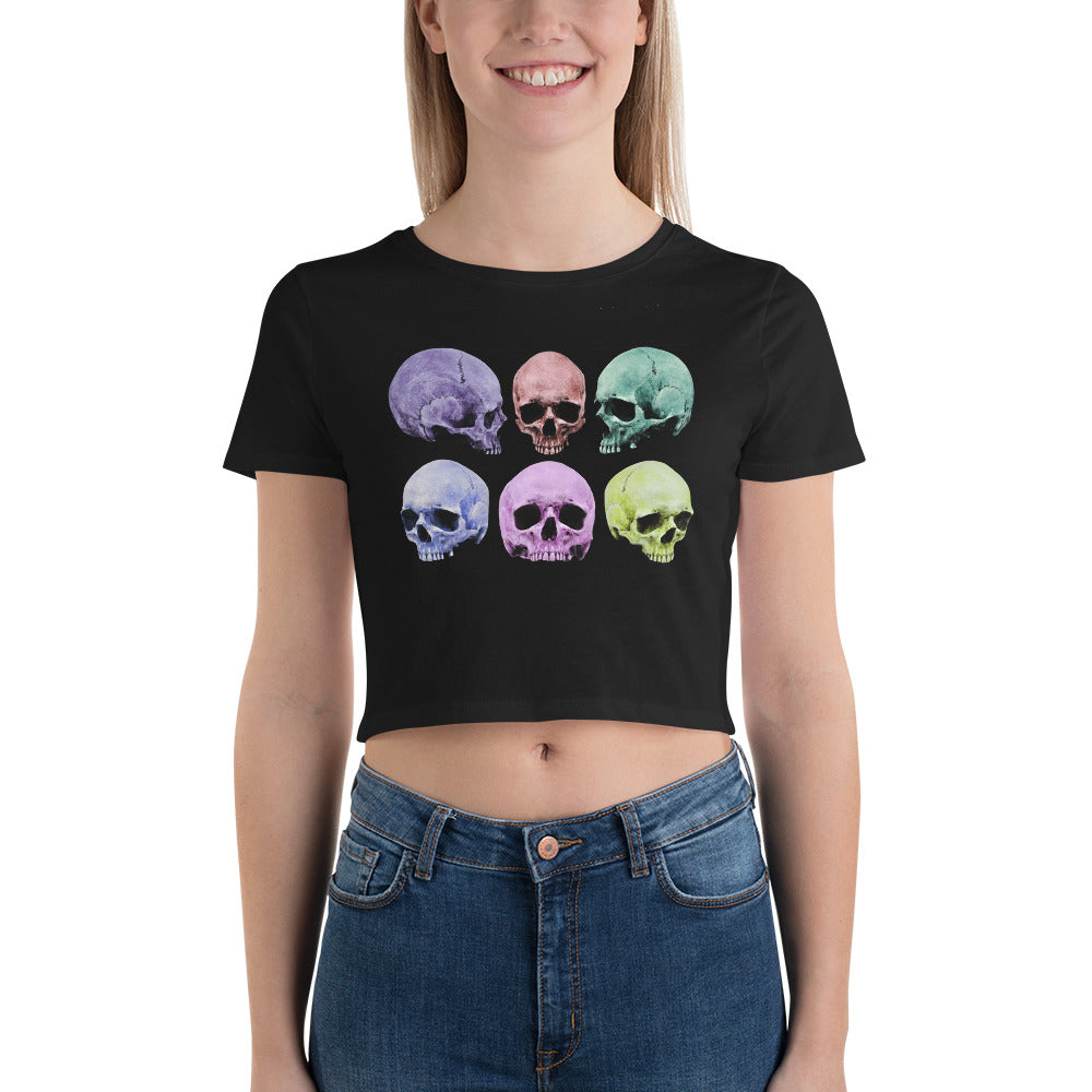 Pastel Colored Death Skulls Goth Fashion Women’s Crop Tee