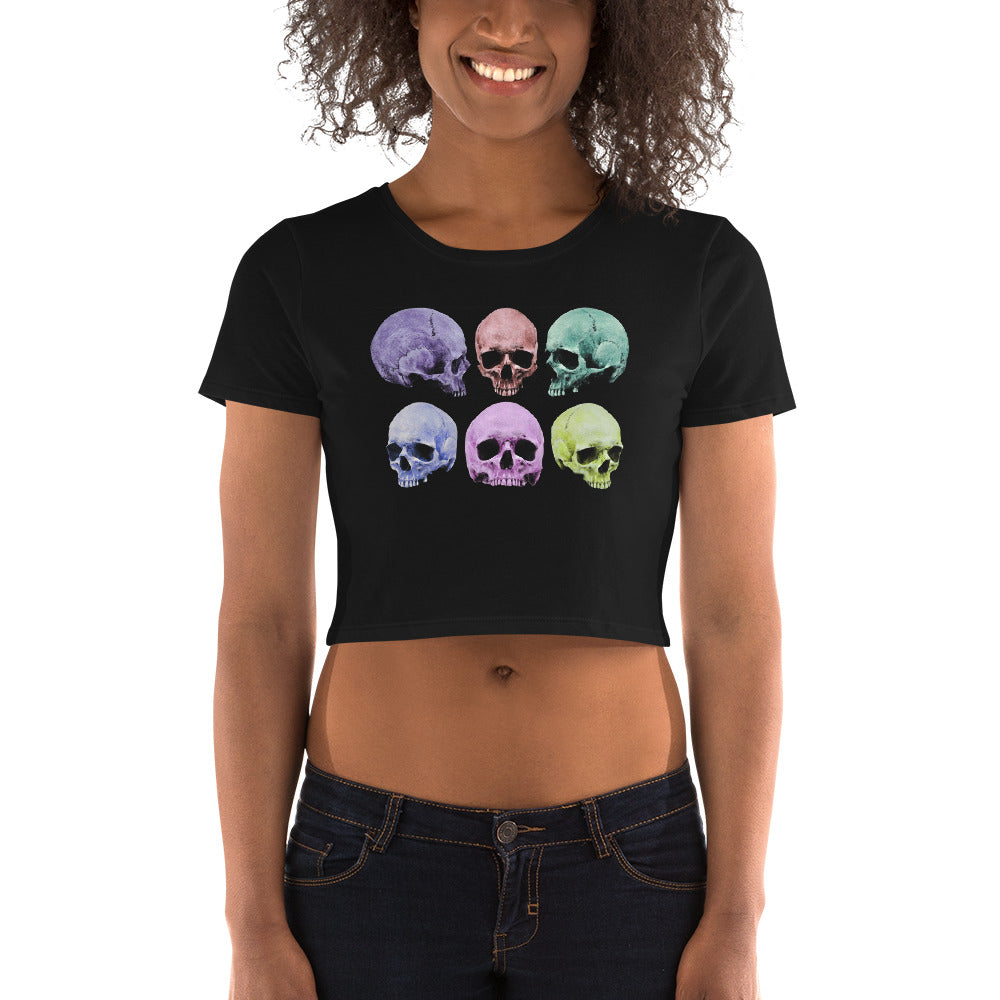 Pastel Colored Death Skulls Goth Fashion Women’s Crop Tee