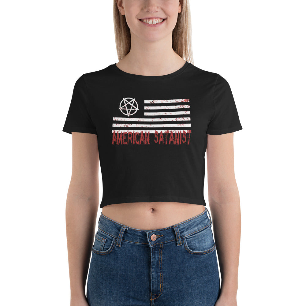 American Satanist Pentagram Bloody Flag Women’s Crop Tee