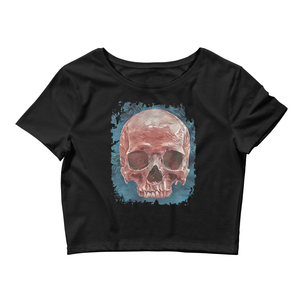 Front Mystical Blood Skull Voodoo Goth Fashion Women’s Crop Tee
