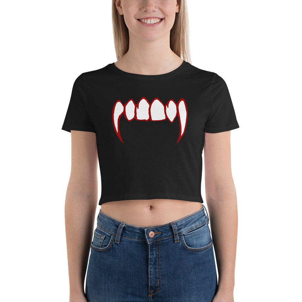 Bloody Vampire Fangs Horror Teeth Women’s Crop Tee