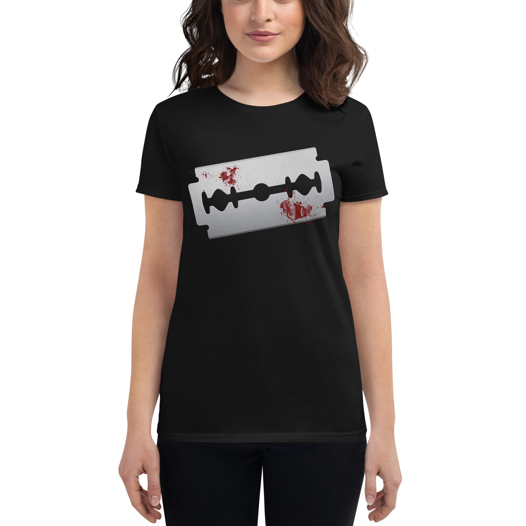 Blood Violin Bloody Razor Blade Horror Women's Short Sleeve Babydoll T-shirt