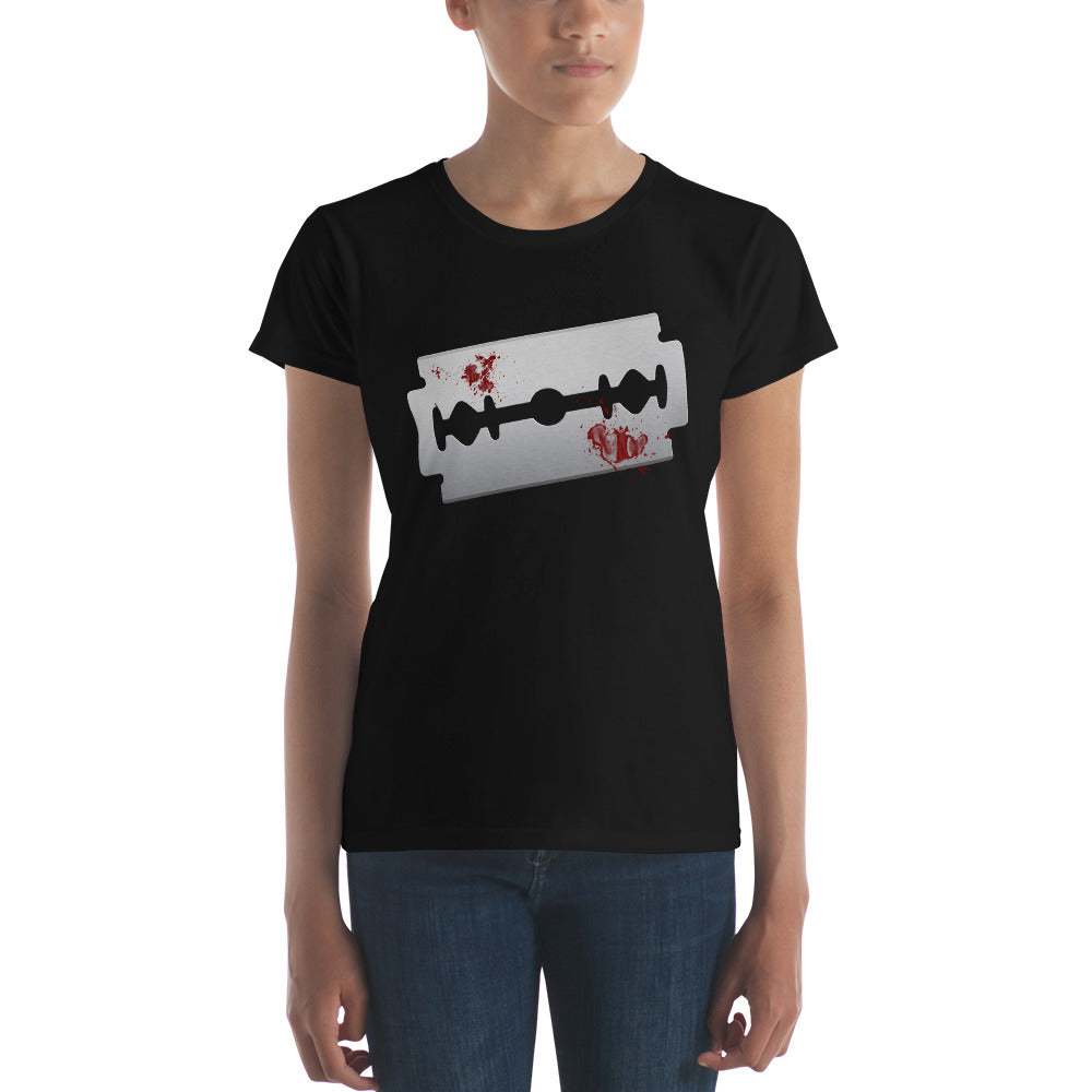 Blood Violin Bloody Razor Blade Horror Women's Short Sleeve Babydoll T-shirt