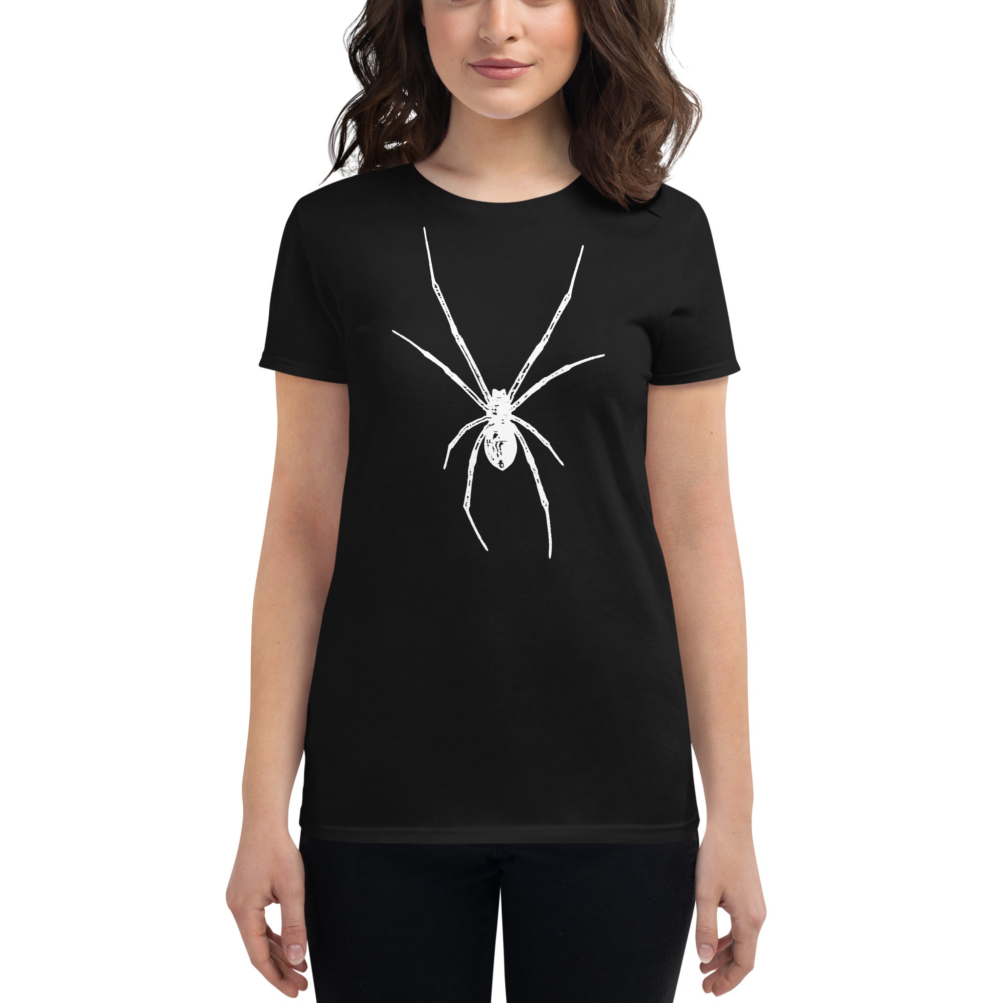 White Creepy Spider Arachnid Black Widow Women's Short Sleeve Babydoll T-shirt