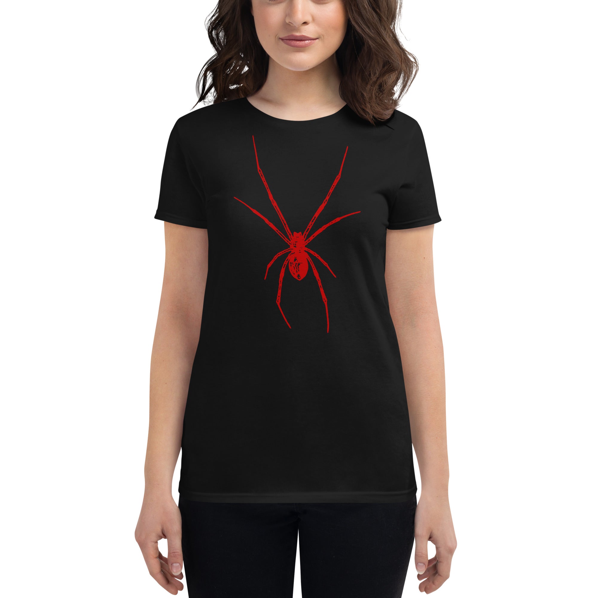 Red Creepy Spider Arachnid Black Widow Women's Short Sleeve Babydoll T-shirt