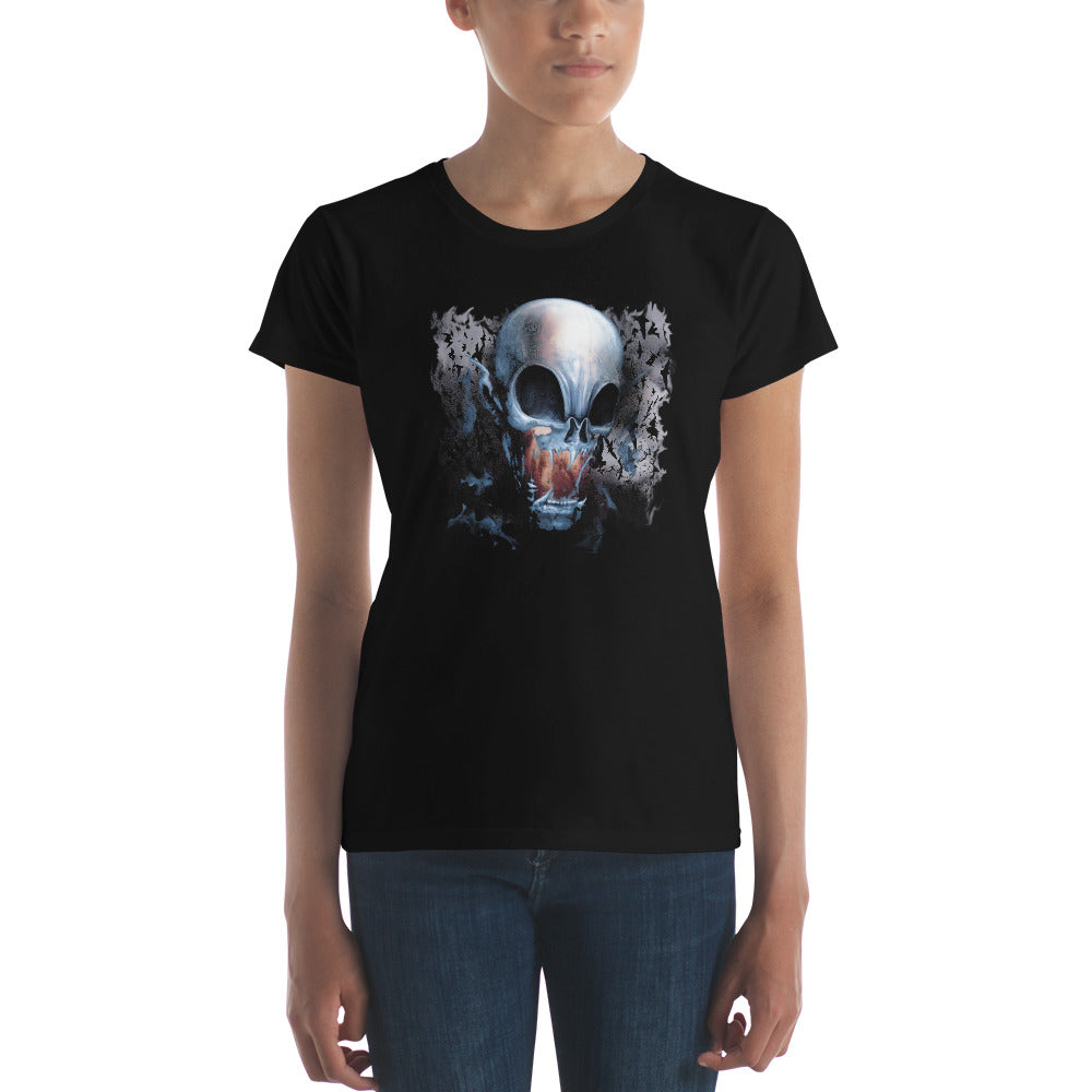 Vampire Demon Skull Melting with Bats Women's Short Sleeve Babydoll T-shirt
