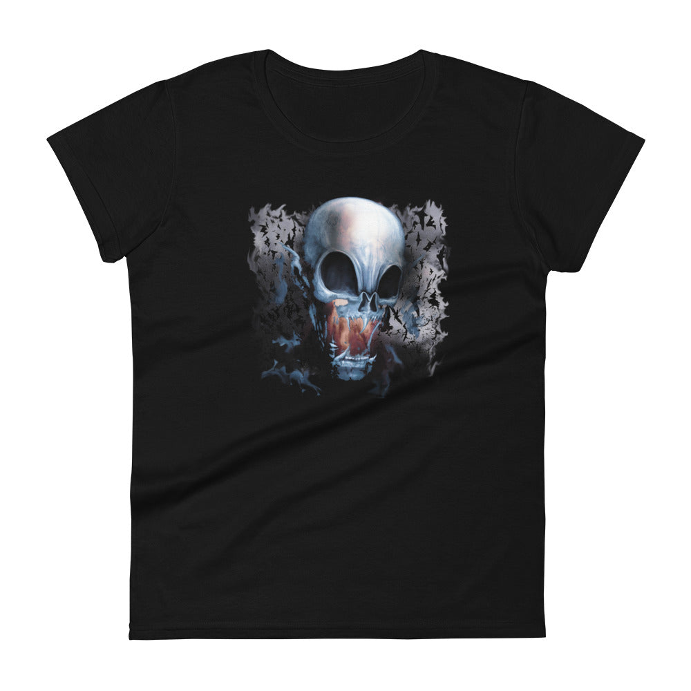 Vampire Demon Skull Melting with Bats Women's Short Sleeve Babydoll T-shirt