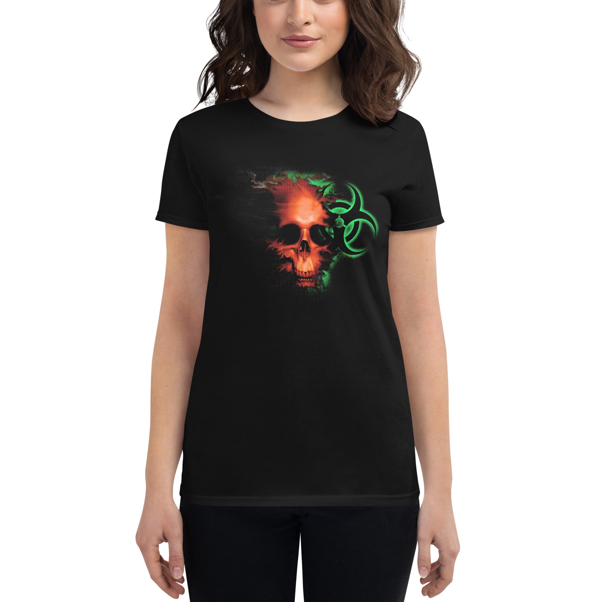 Radioactive Zombie Skull Bio Hazard Women's Short Sleeve Babydoll T-shirt