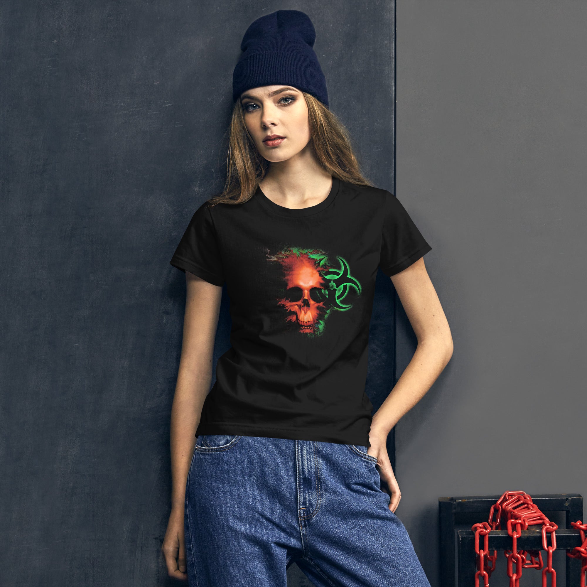 Radioactive Zombie Skull Bio Hazard Women's Short Sleeve Babydoll T-shirt