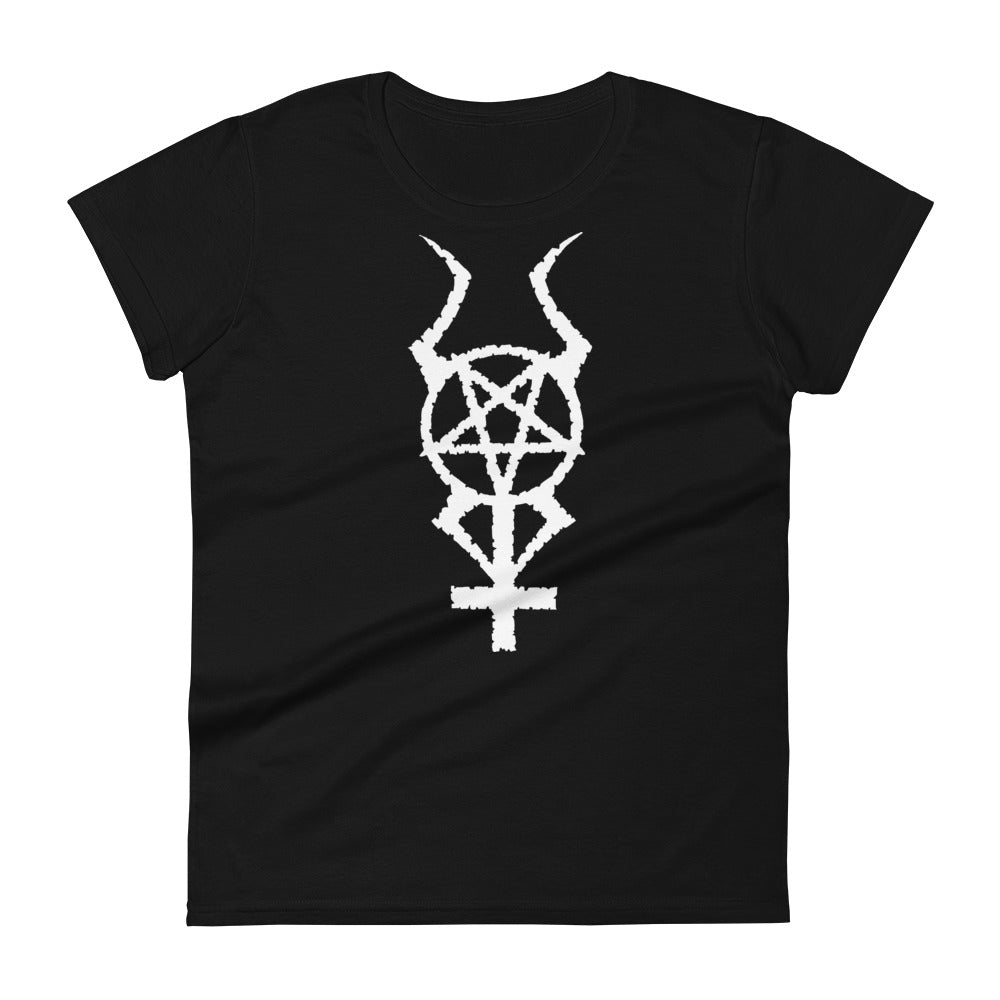 White Horned Pentacross Ritual Pentagram Cross Women's Short Sleeve Babydoll T-shirt