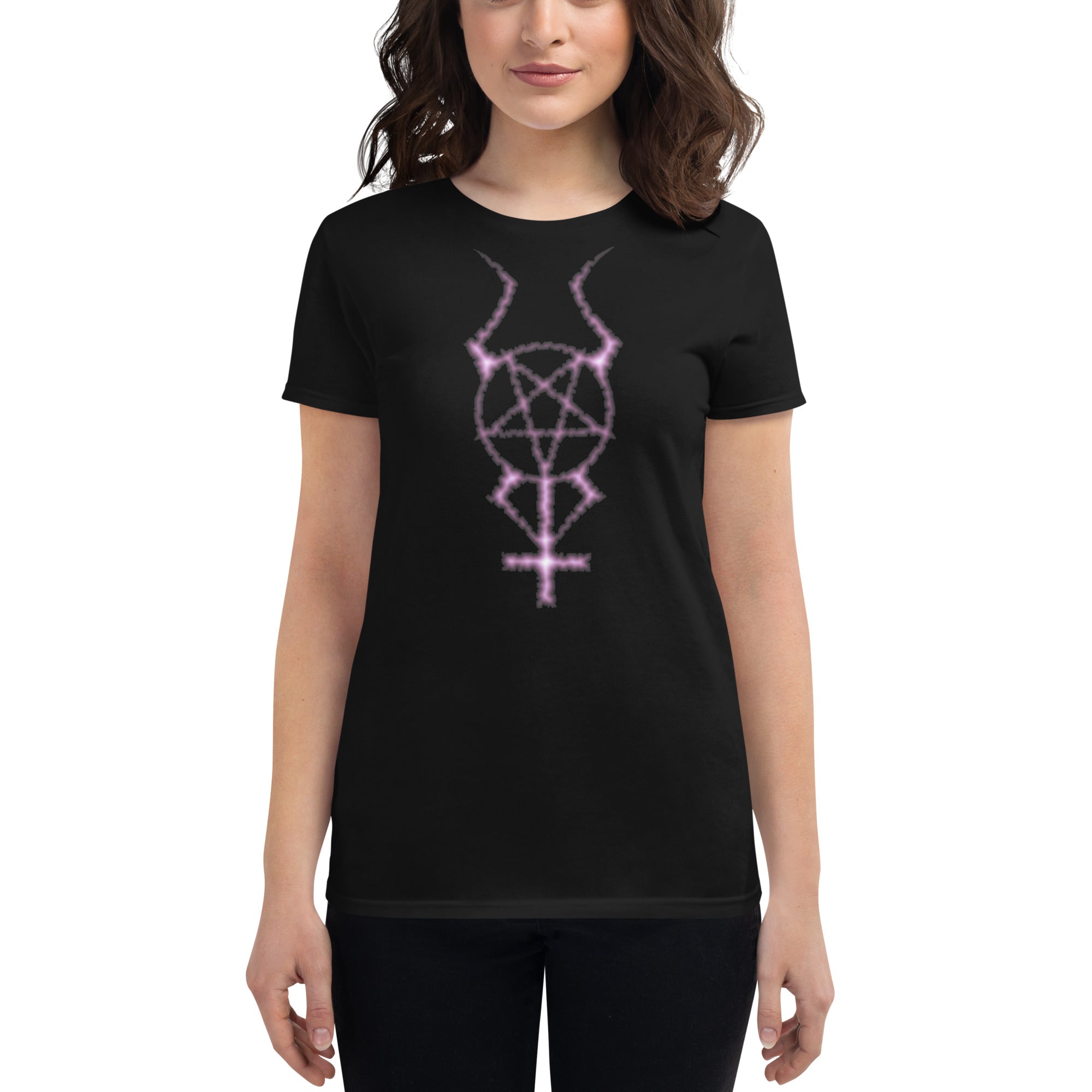 Dark Forces Horned Pentacross Pentagram Cross Women's Short Sleeve Babydoll T-shirt