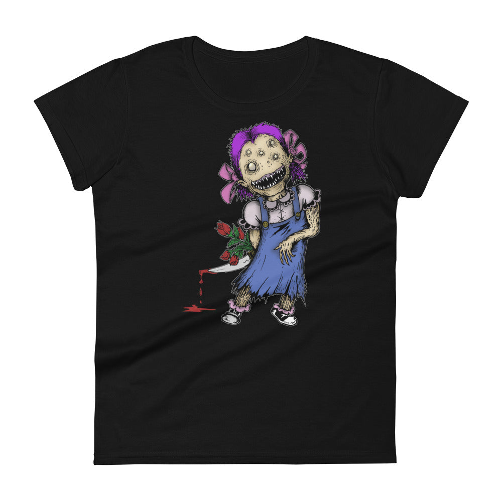 Wicked Little Girl with Bloody Knife Horror Women's Short Sleeve Babydoll T-shirt