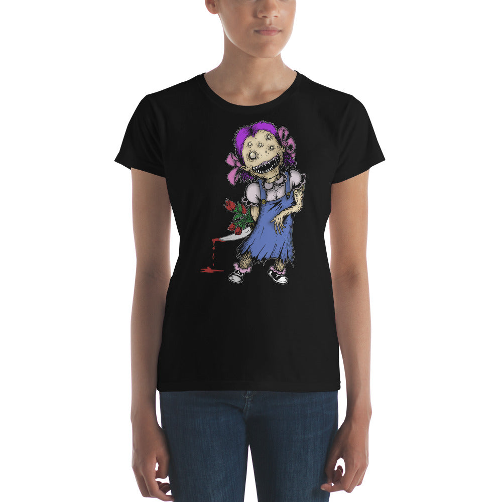 Wicked Little Girl with Bloody Knife Horror Women's Short Sleeve Babydoll T-shirt