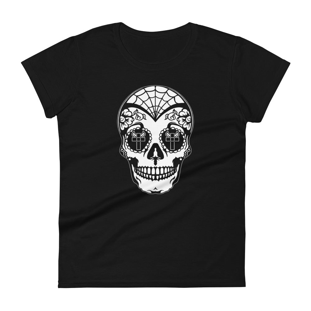 White Sugar Skull Day of the Dead Halloween Women's Short Sleeve Babydoll T-shirt