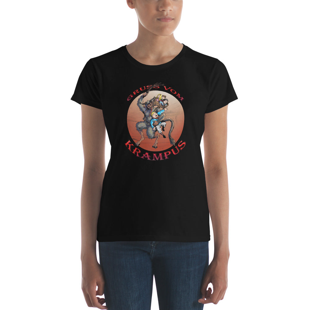 Gruss Vom Krampus Greetings and Merry Christmas Women's Short Sleeve Babydoll T-shirt