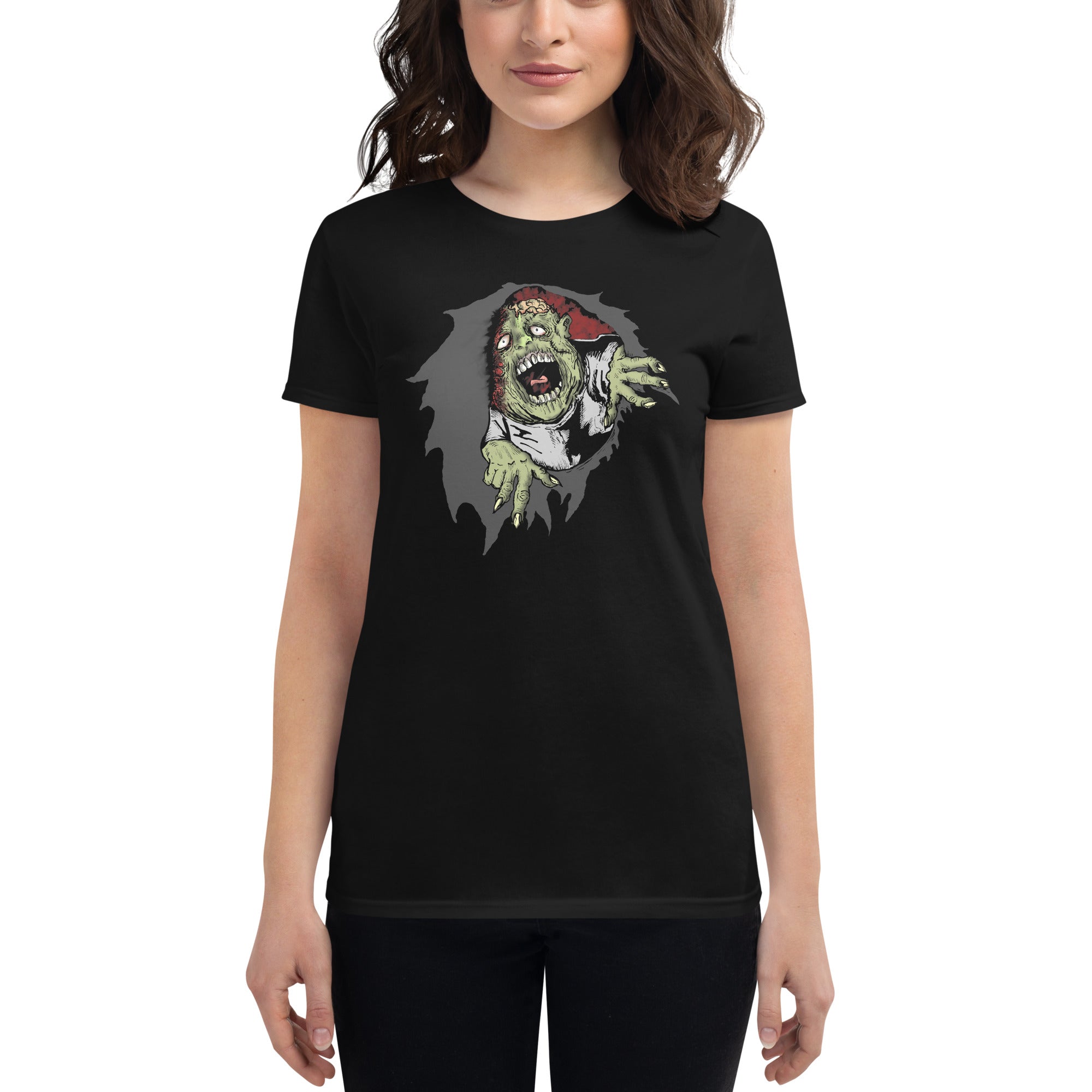 Flesh Eating Zombie Ripping Through Chest Horror Women's Short Sleeve Babydoll T-shirt