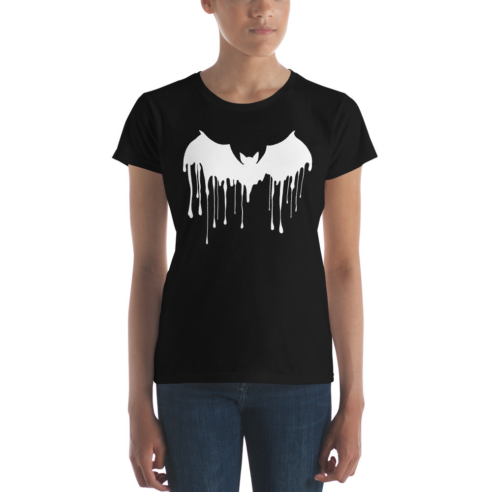 White Drip Melting Vampire Bat Women's Short Sleeve Babydoll T-shirt