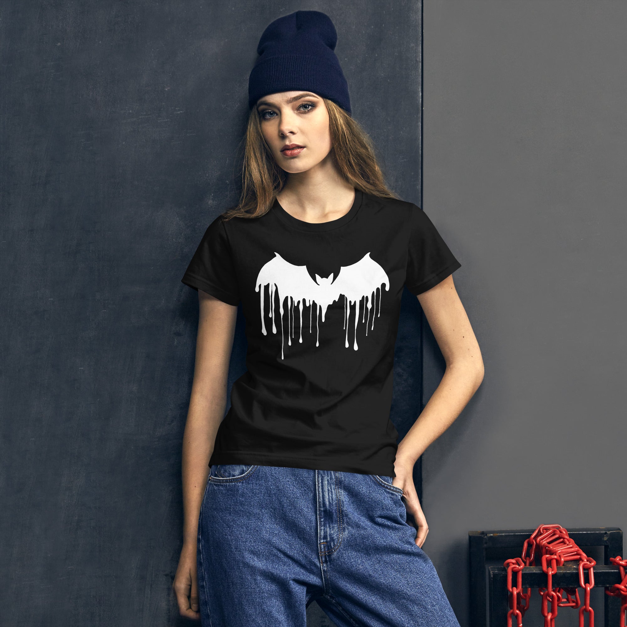 White Drip Melting Vampire Bat Women's Short Sleeve Babydoll T-shirt