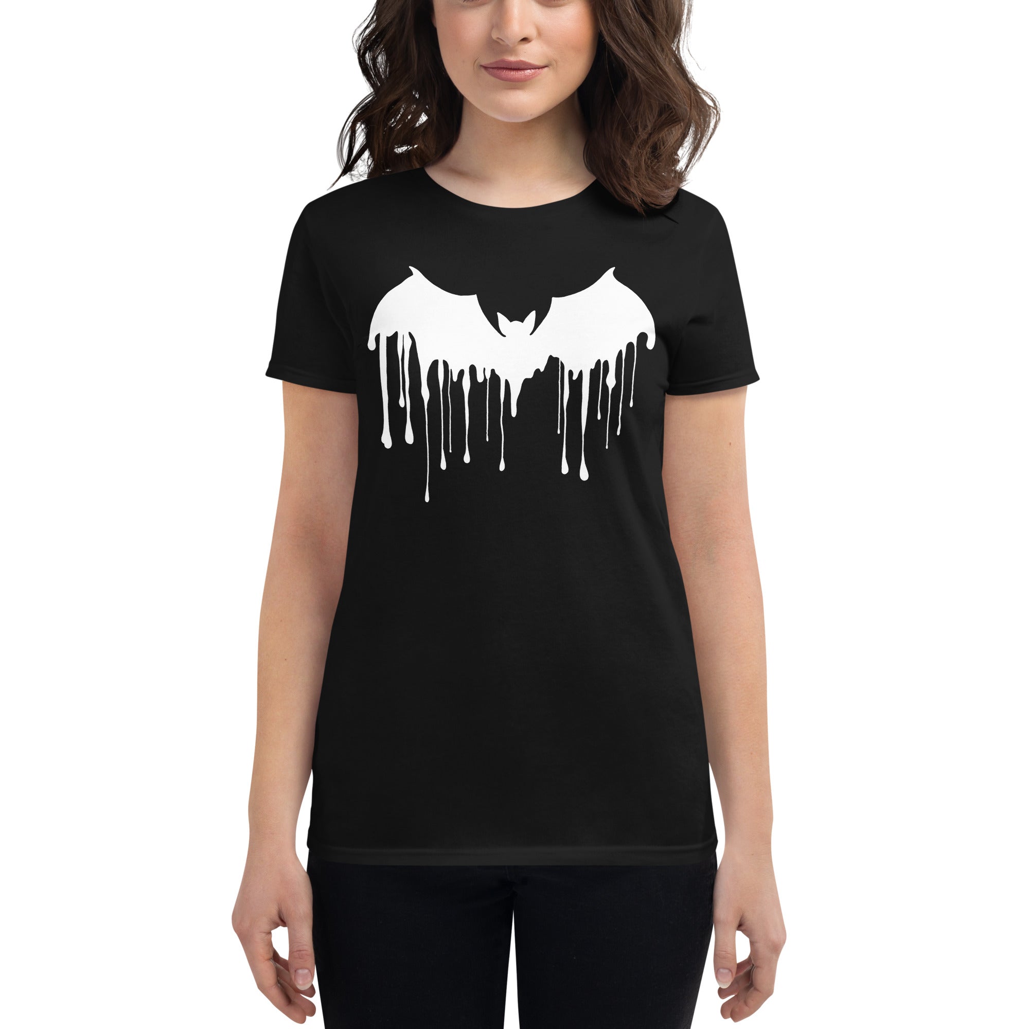 White Drip Melting Vampire Bat Women's Short Sleeve Babydoll T-shirt