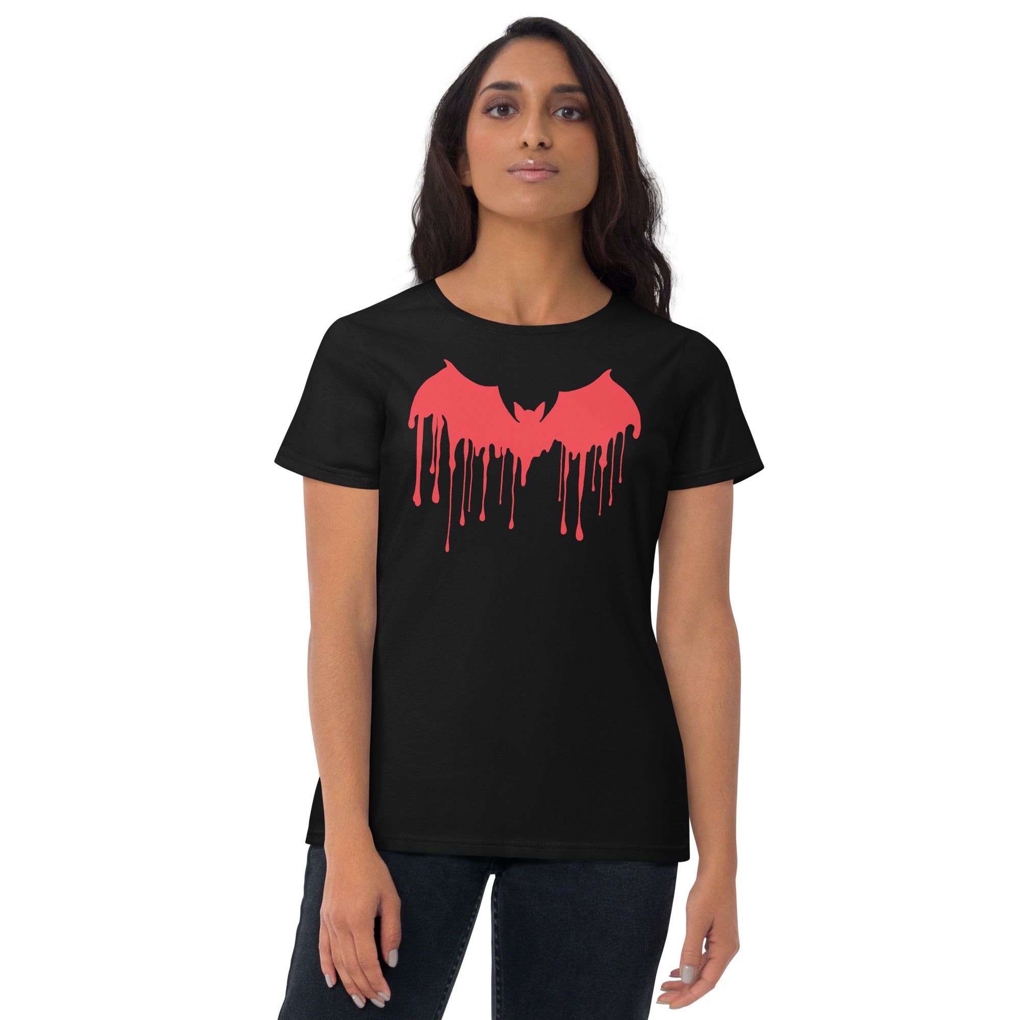 Red Blood Drip Melting Vampire Bat Women's Short Sleeve Babydoll T-shirt