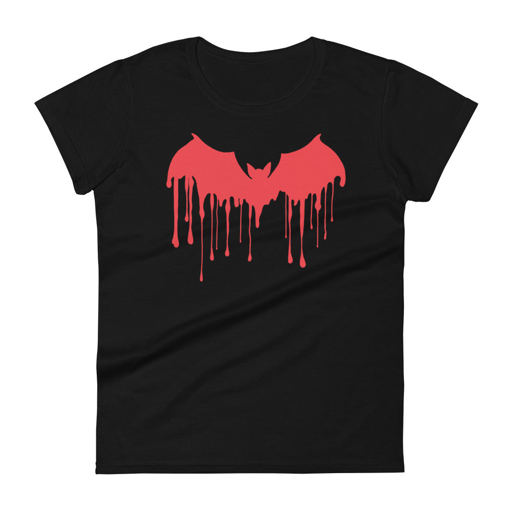 Red Blood Drip Melting Vampire Bat Women's Short Sleeve Babydoll T-shirt