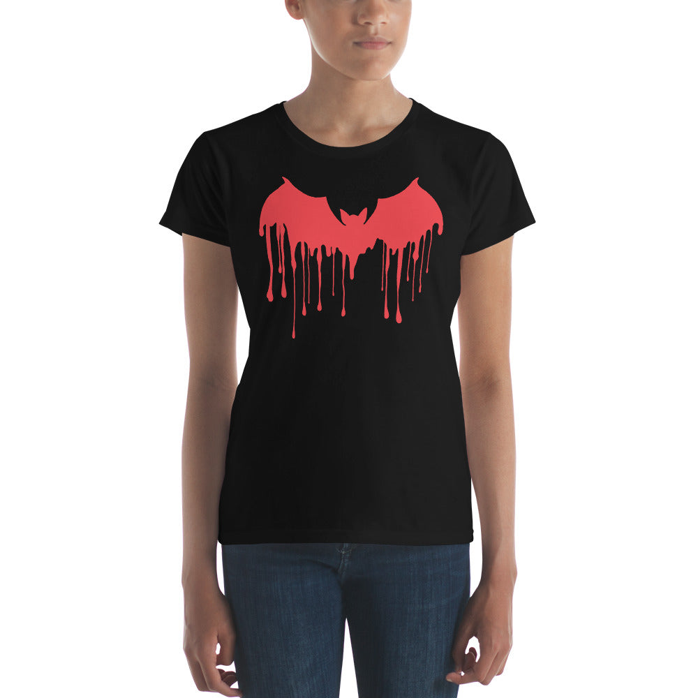 Red Blood Drip Melting Vampire Bat Women's Short Sleeve Babydoll T-shirt