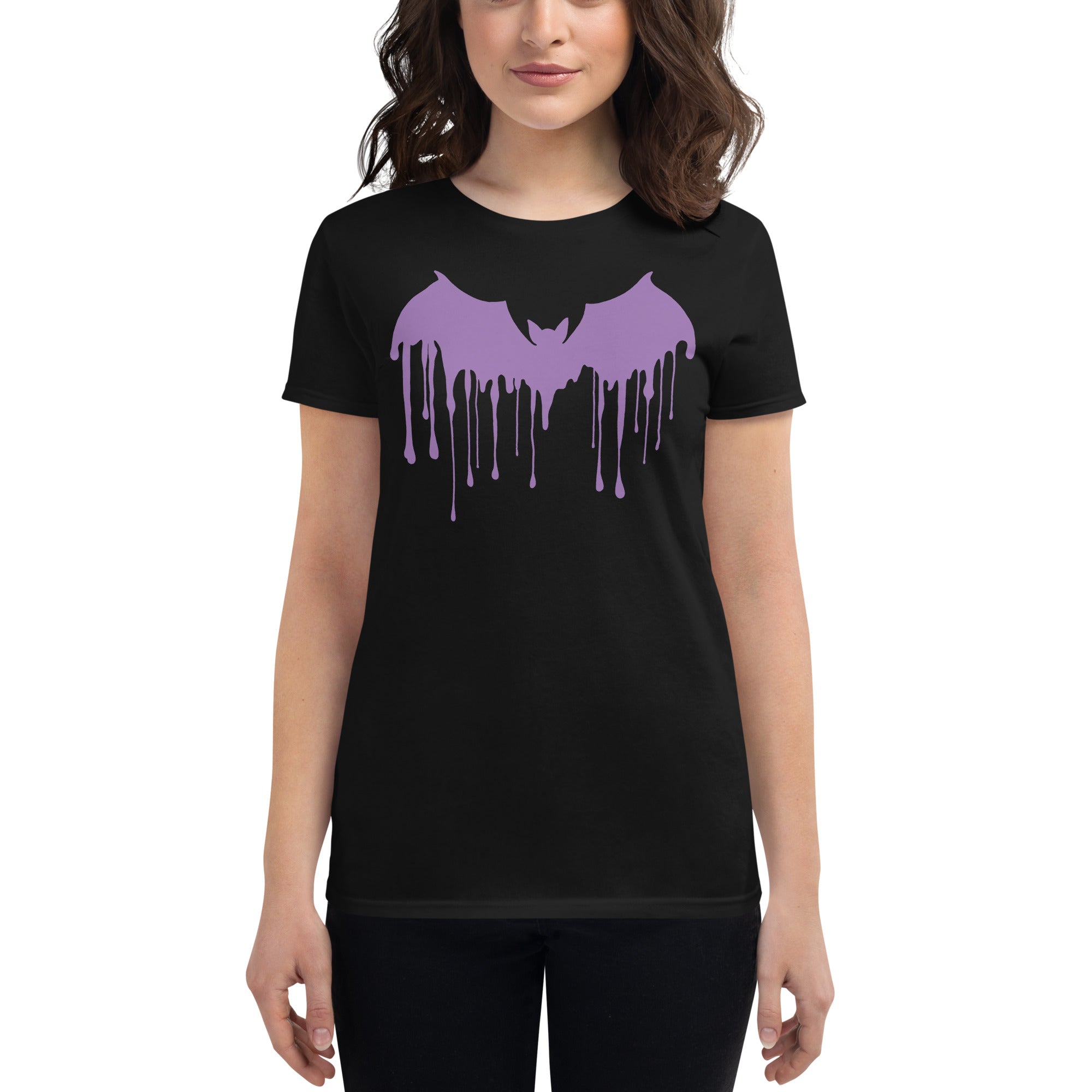 Purple Drip Melting Vampire Bat Women's Short Sleeve Babydoll T-shirt