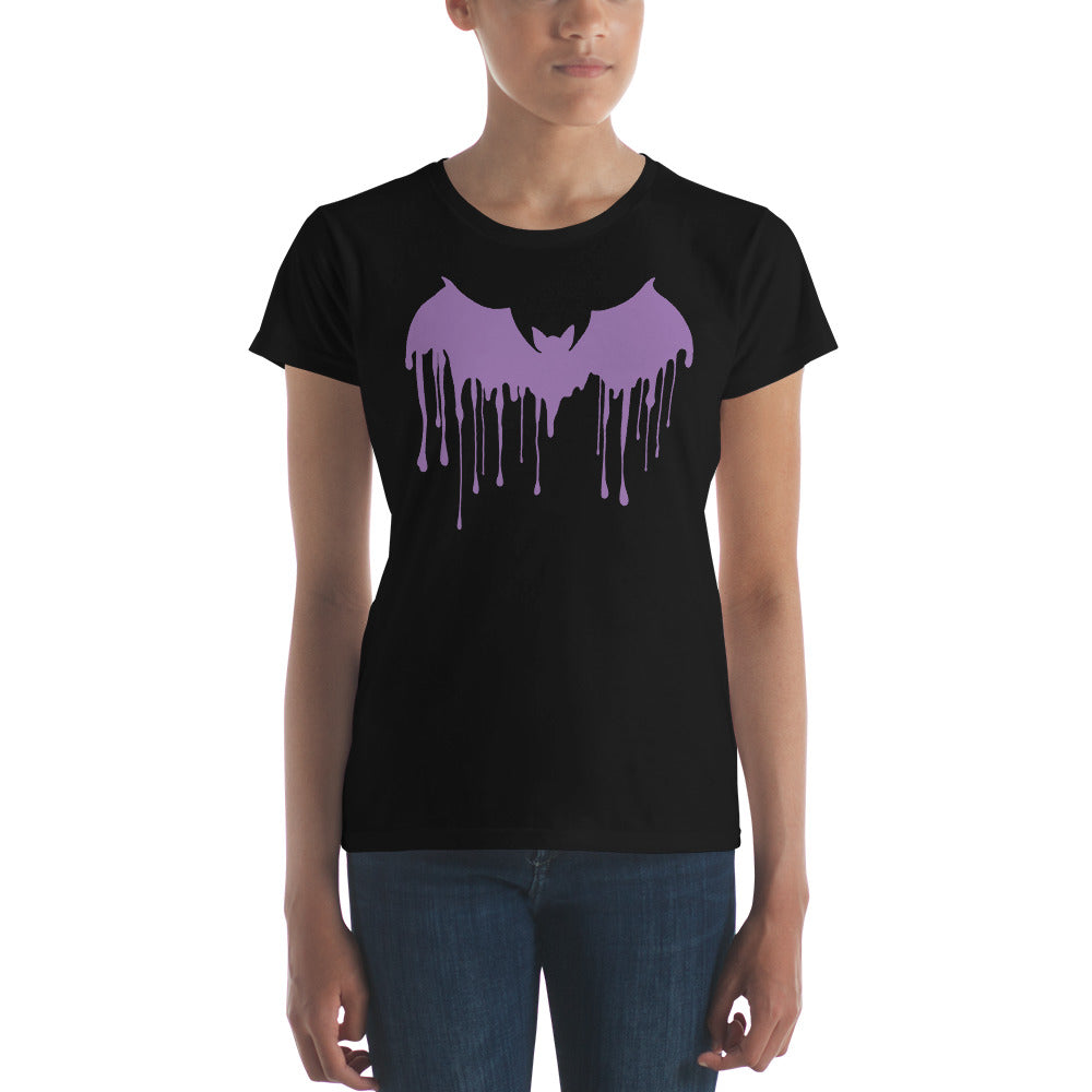 Purple Drip Melting Vampire Bat Women's Short Sleeve Babydoll T-shirt