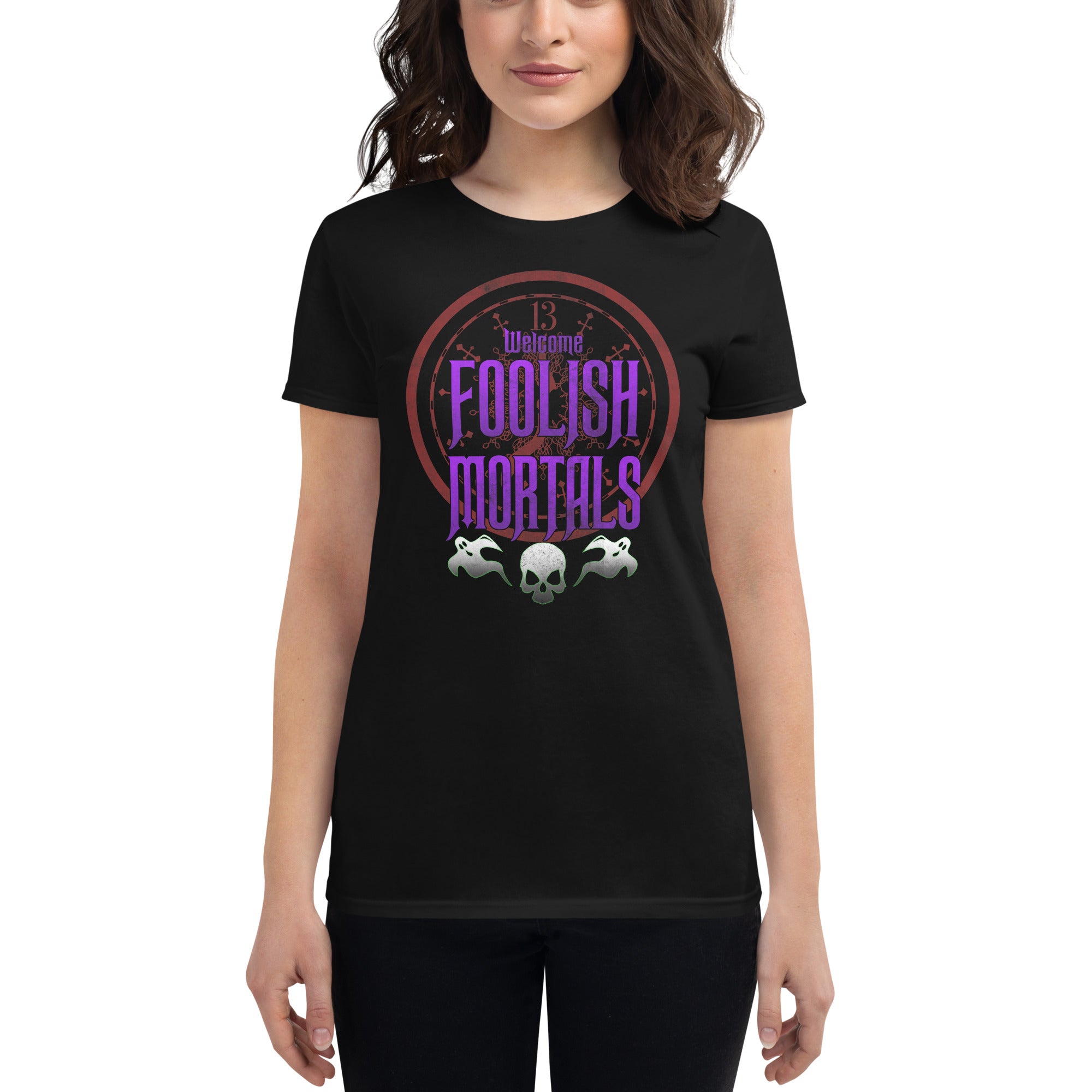 Welcome Foolish Mortals Haunted Mansion Women's Short Sleeve Babydoll T-shirt