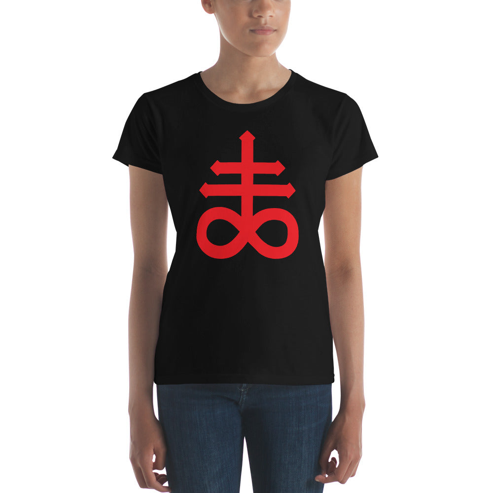 Red Leviathan Cross of Satan Occult Women's Short Sleeve Babydoll T-shirt