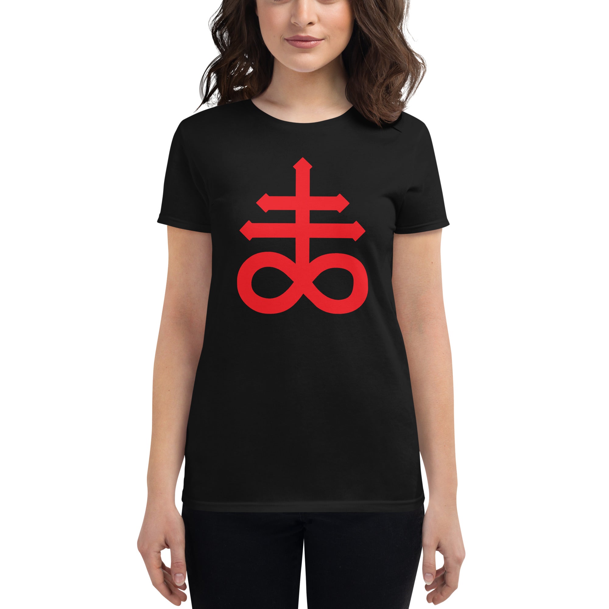 Red Leviathan Cross of Satan Occult Women's Short Sleeve Babydoll T-shirt