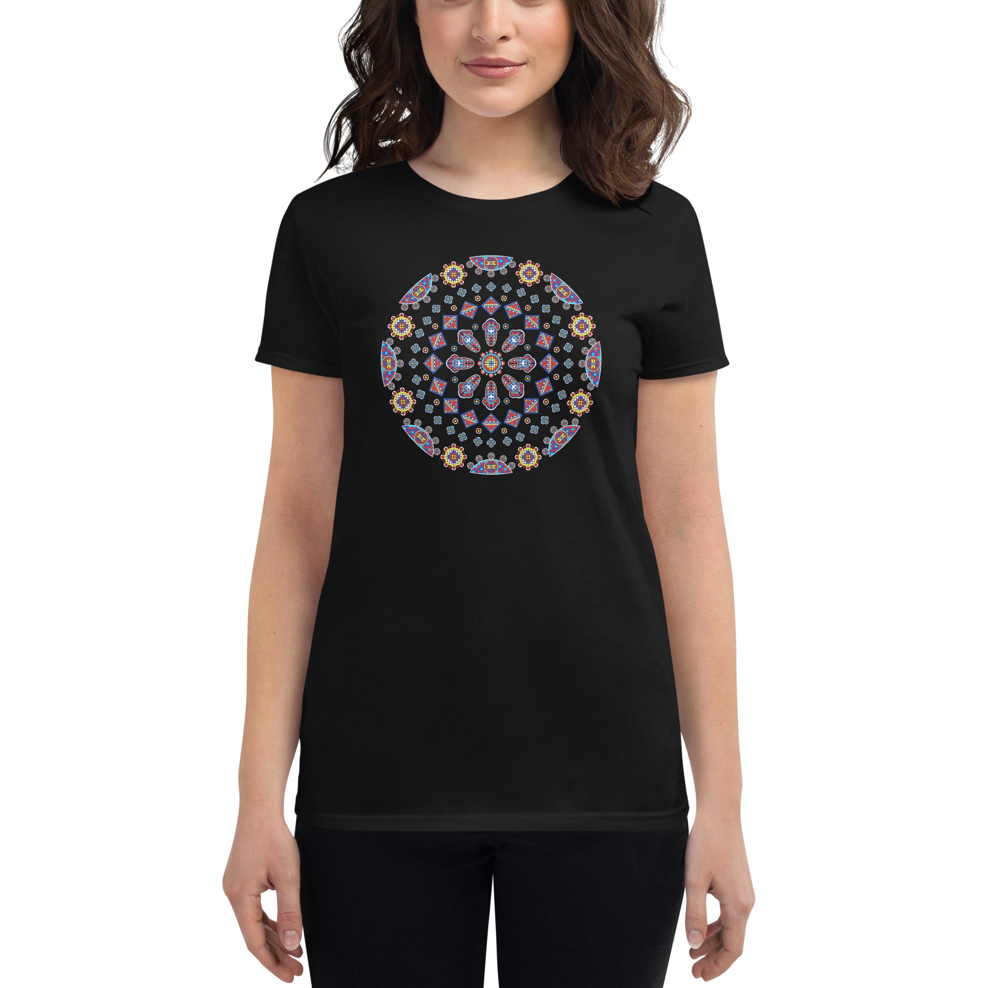 Geometric Shape Stained Glass Window Style Women's Short Sleeve Babydoll T-shirt