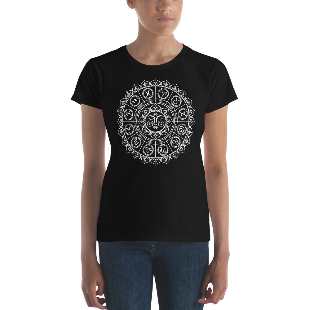 Cosmic Zodiac Signs Astrology Sun Wheel Women's Short Sleeve Babydoll T-shirt