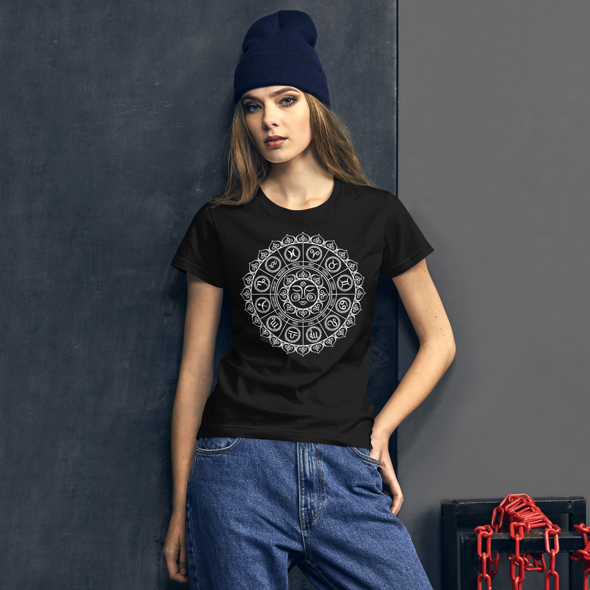 Cosmic Zodiac Signs Astrology Sun Wheel Women's Short Sleeve Babydoll T-shirt