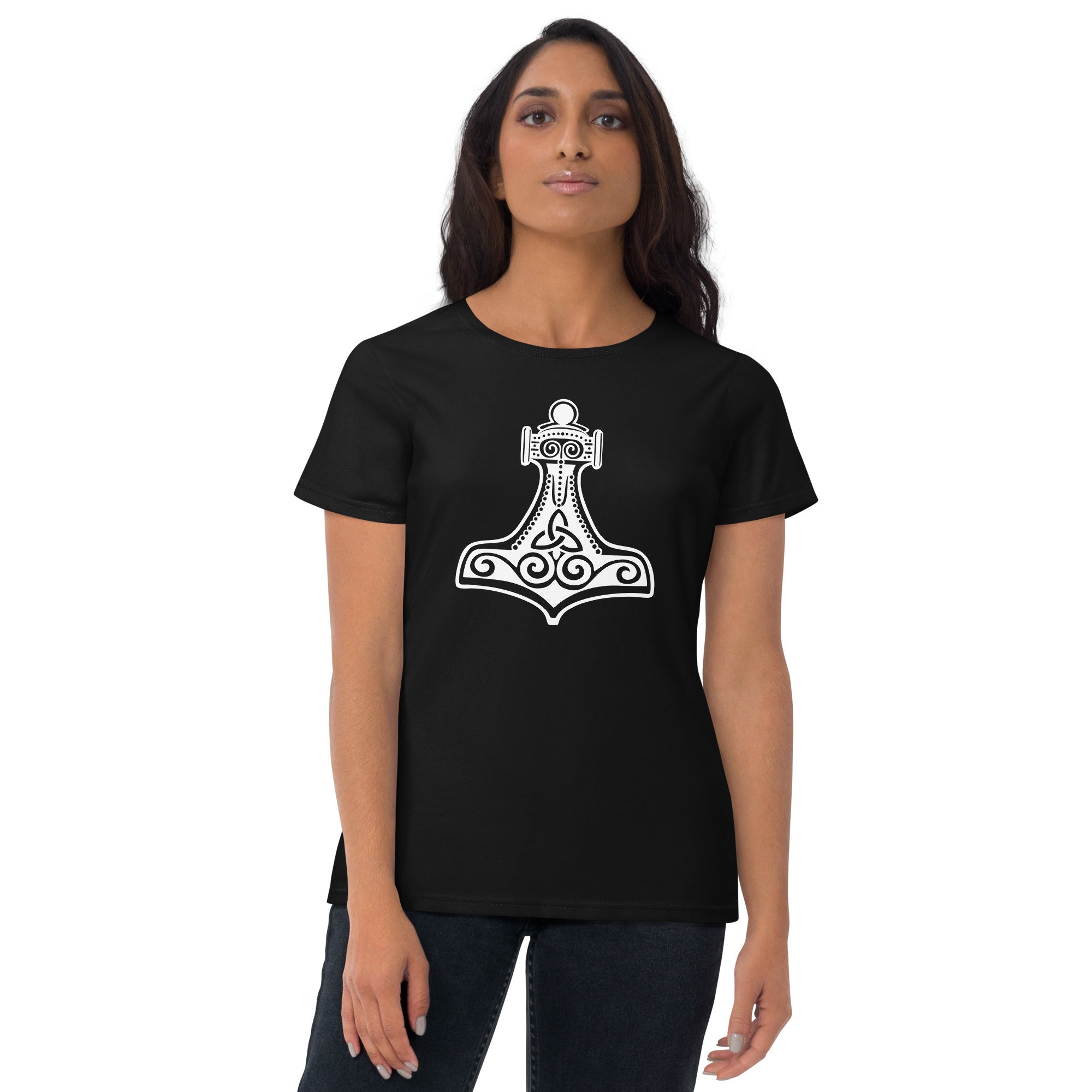 White Thor's Hammer Mjolnir Norse Mythology Women's Short Sleeve Babydoll T-shirt