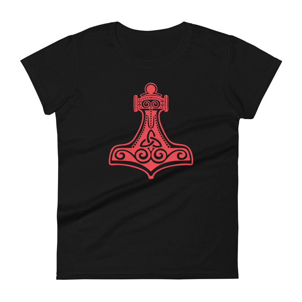 Red Thor's Hammer Mjolnir Norse Mythology Women's Short Sleeve Babydoll T-shirt