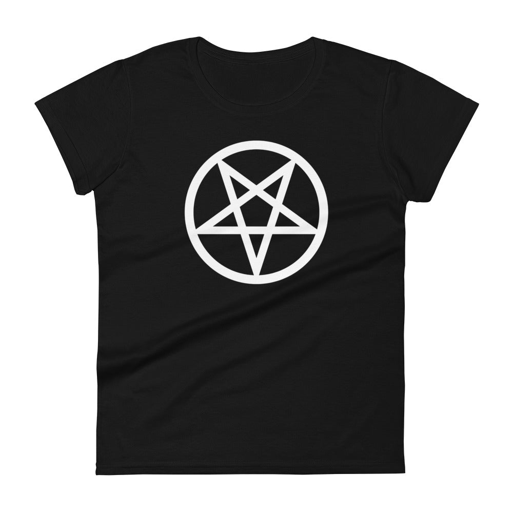White Classic Inverted Pentagram Occult Symbol Women's Short Sleeve Babydoll T-shirt