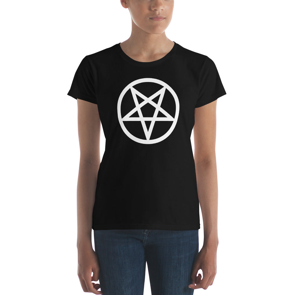 White Classic Inverted Pentagram Occult Symbol Women's Short Sleeve Babydoll T-shirt