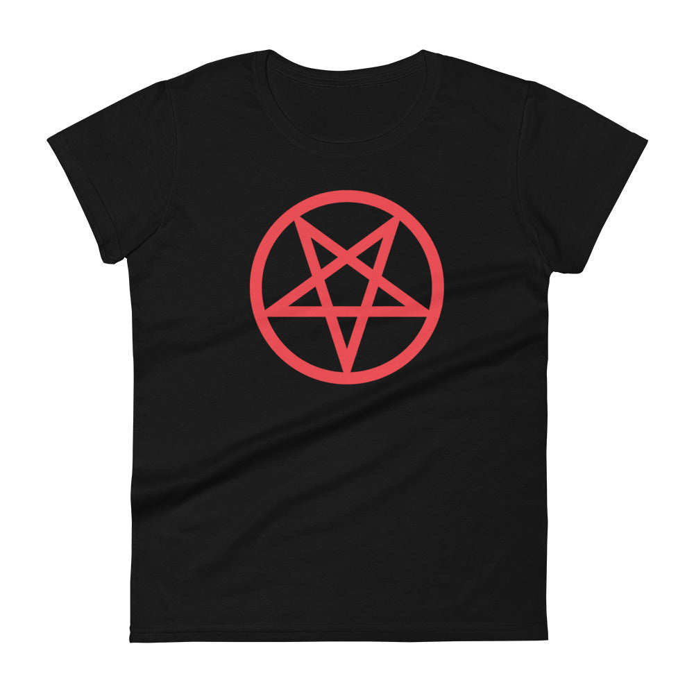 Red Classic Inverted Pentagram Occult Symbol Women's Short Sleeve Babydoll T-shirt