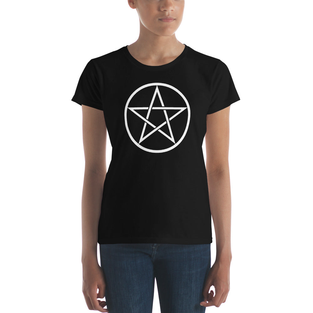 White Goth Wiccan Woven Pentagram Women's Short Sleeve Babydoll T-shirt