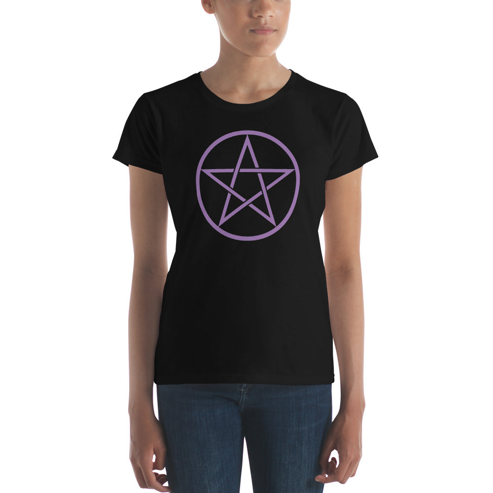 Purple Goth Wiccan Woven Pentagram Women's Short Sleeve Babydoll T-shirt