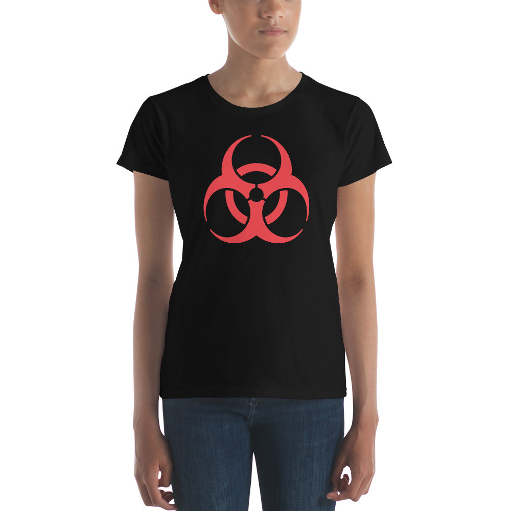 Red Biohazard Sign Toxic Chemical Symbol Women's Short Sleeve Babydoll T-shirt