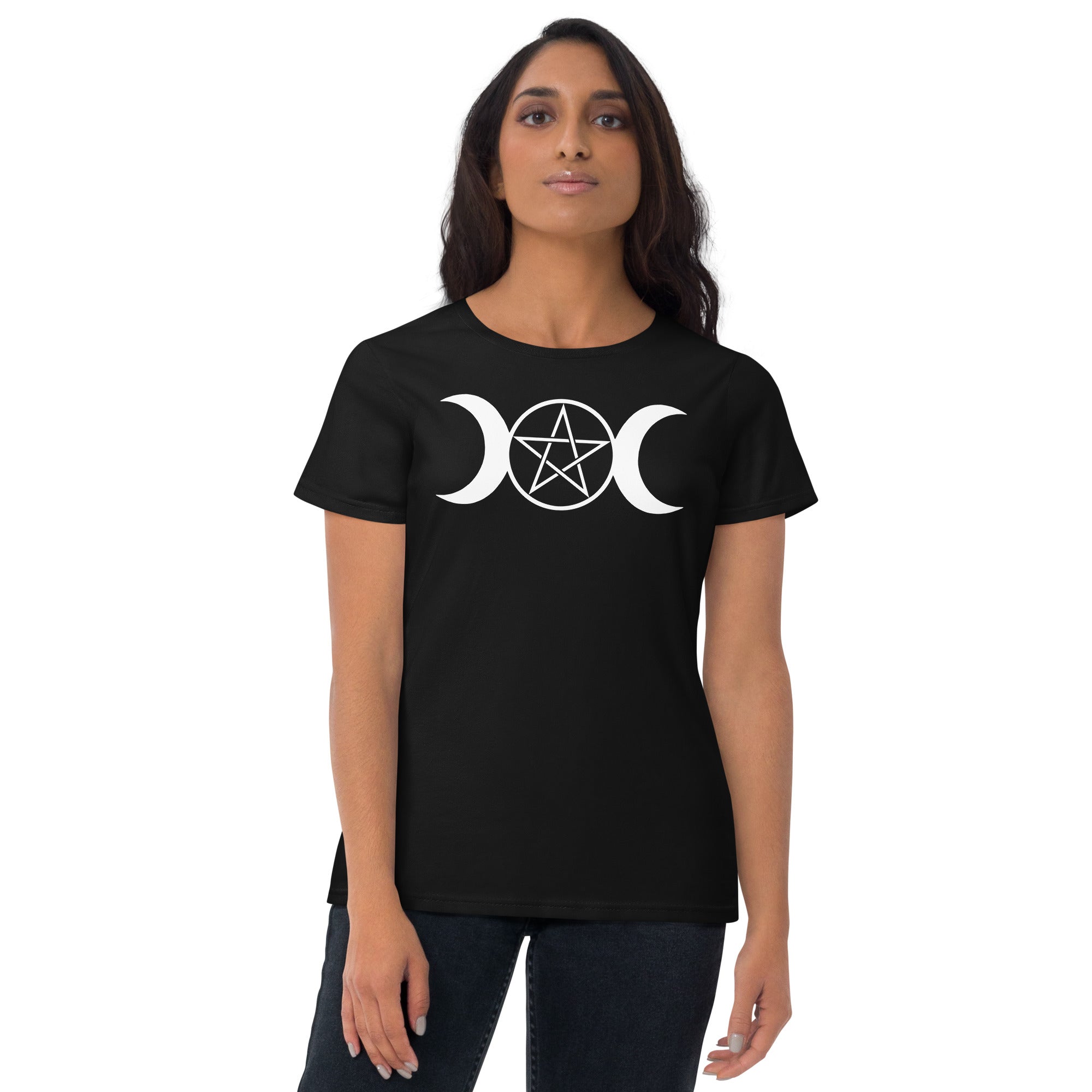 White Triple Moon Goddess Wiccan Pagan Symbol Women's Short Sleeve Babydoll T-shirt