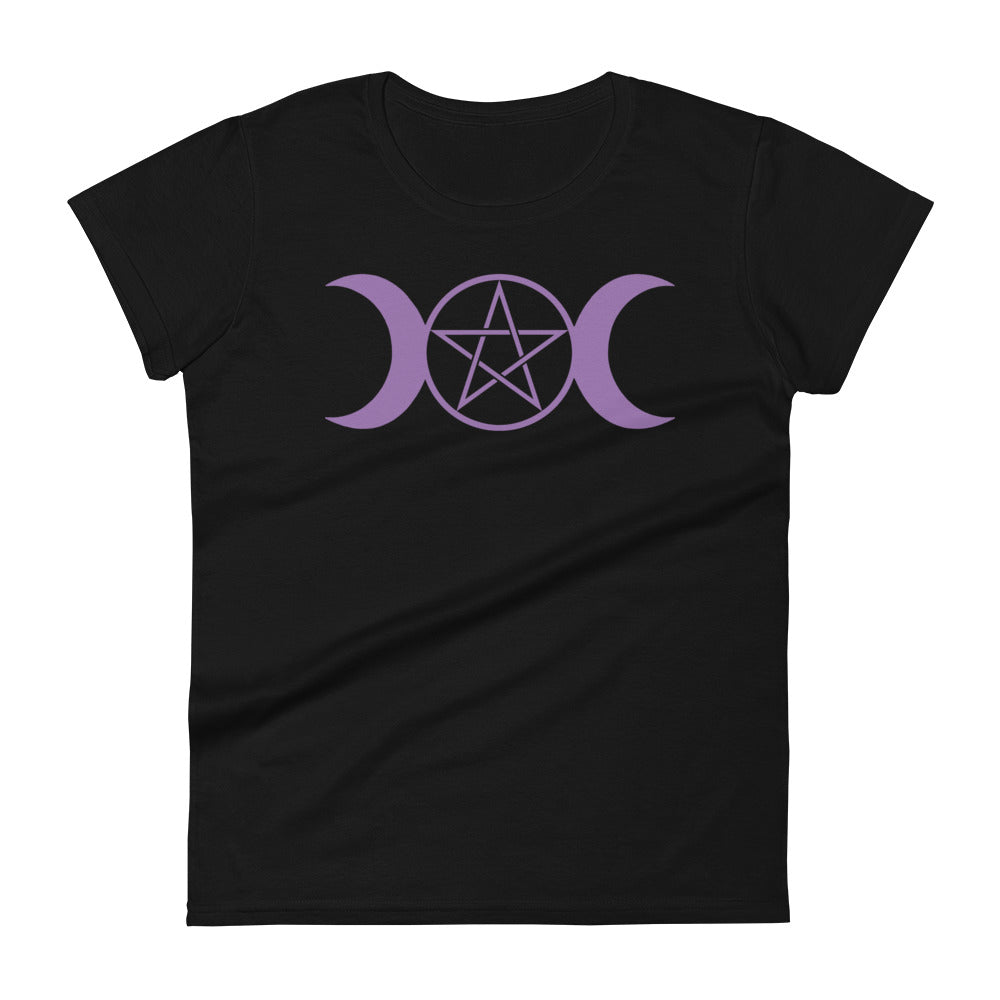 Purple Triple Moon Goddess Wiccan Pagan Symbol Women's Short Sleeve Babydoll T-shirt