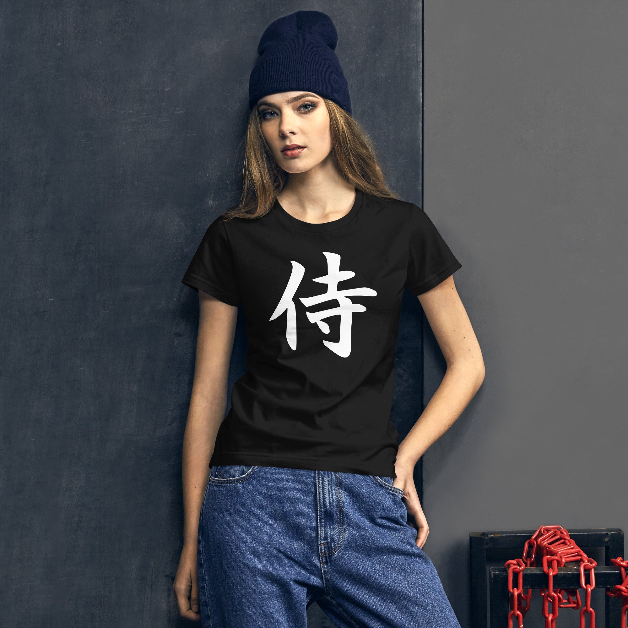 White Samurai The Japanese Kanji Symbol Women's Short Sleeve Babydoll T-shirt